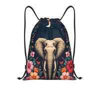 Éléphant dans La Nuit des Fleurs Sac De Sport Cordon Sac De Gym Voyage Pochette pour Déjeuner Femmes Téléphone 36X42Cm