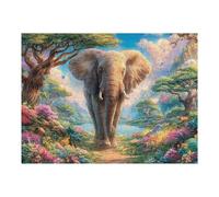 Éléphant dans la Savane Fleurie 500 Pièces Puzzle Collectionneur en Carton Haute Densité Épais Haute Difficulté Décoration Murale Oeuvre d'art Cadeau Noël Premium 500 PCS