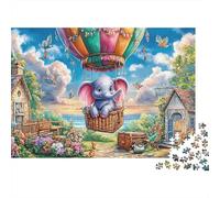 Éléphant dans Le Jardin Jigsaw Puzzles1000 Pièces Puzzle Durable pour Adultes Adolescents Balloon City Premium 100% Carton Recyclé Super Cadeau DéfiColoréActivité Amusante pour la Maisoncled Cardb