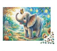 Éléphant de Dessin Animé 1000 pièces pour Adultes Femmes Éléphant avec Papillon sur la Trompe Jeu Familial Amusant et Stimulant Cadeau 38x26cm 1000 pièces