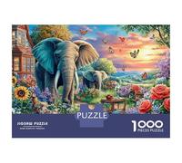 Éléphant de Dessin animé Puzzle Adulte Forêt Fantastique with an Éléphant 1000 Pcs Carton Épais À Partir De 12 Ans Couleurs Vives Éducatif Cadeau De Noël Élégant Haute Qualité 38x26cm/1