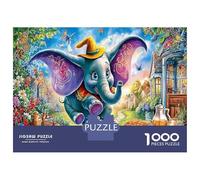 Éléphant Dessin animé 1000 Pièce Hat Villes Papier Écologique Puzzle Premium Le Décompression Éducative Décoration Murale Cadeaux 70x50cm/1000pcs