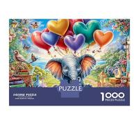 Éléphant Dessin animé 1000 Pièces éléphant Balloons Puzzle pour Adultes Experts Carton Résistant À l'usure sans Reflets Anti-Stress Difficile Édition Limitée 52x38cm/1000pcs