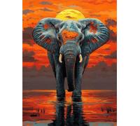 éLéPhant Diamond Painting Adulte, CréPuscule Diamond Painting, DIY Round Rhinestone Crystal Point de Croix complet kit, 5D Mosaic Art Kit Pour Enfant et débutants, Murale Décoration 50x70cm 0U-400