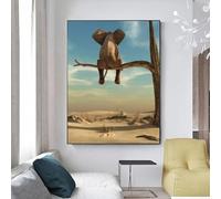 Éléphant drôle sur arbre, peinture sur toile minimaliste moderne, images d'art mural, affiches nordiques, décoration d'intérieur, décoration de chambre d'enfant, 80x100 cm (32x39 pouces) sans cadre