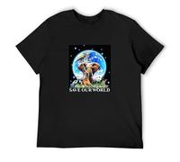 Elephant Earth Tiger Panda Giraffe on Male Save Our World Men's Cotton T-Shirt Black Shirt Top Tee XL