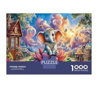 Éléphant en Balade à vélo Puzzles De 1000 Pièces Jeu Éducatif Jardin de Lotus Puzzles À Pièces De Décoration Intérieure Carton 100% Recyclé Cadeaux pour Hommes pour Adultes 70x50cm/1000pcs