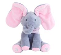 Eléphant En Peluche musique électrique éléphant Pour cache-cache jouet pour bébé -Rose&Gris