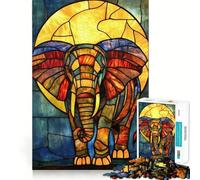 Éléphant en vitrail Puzzle 1000 pièces pour Adolescents Jeu de réflexion Simple et Amusant Découpe précise Père Noël Vœux 50x75cm
