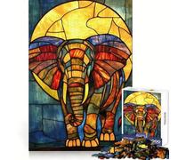 Éléphant en vitrail Puzzle 1000 pièces pour Adolescents Jeu de réflexion Simple et Amusant Découpe précise Père Noël Vœux 50x75cm
