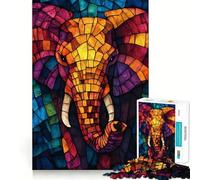 Éléphant en vitrail Puzzle de 1000 pièces pour Adolescents Jeu de réflexion Simple et Amusant Découpe précise Père Noël Vœux 38x26cm