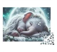 Éléphant Endormi Puzzle 1000 Pièces Papier Puzzle pour Adultes Scène de Nuit de Lune Puzzle en Famille Détente Décoration Intérieure 70x50cm/1000pcs