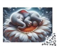 Éléphant Endormi Puzzle pour Adultes Puzzle 1000 Pièces Papier Fleur Onirique Puzzle en Famille Détente Décoration Cadeau 52x38cm/1000pcs