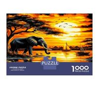 Éléphant et coucher de soleil dans la savane 1000 Pièces Puzzle Classique Charme sauvage africain Coffret Puzzle Carton Épais - Ultra Dur, Détente Et Créativité, Idéal Pour Loisirs Ind 52x38cm/1000pcs