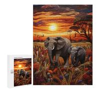 Elephant Family Sunset Safari Puzzle 1000 Pièces Educa Jouet en Bois Cadeau Unique Décoration Intérieure Jeu Éducatif Challenge Toy Adultes Et Enfants À Partir De 14 Ans 500 PCS