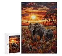 Elephant Family Sunset Safari Puzzle 300 Pièces Educa Jouet en Bois Cadeau Unique Décoration Intérieure Jeu Éducatif Challenge Toy Adultes Et Enfants À Partir De 14 Ans 300 PCS