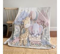Éléphant Girafe De Dessin Animé Couverture en Flanelle, Mignon Et Joueur Couverture Plaid Polaire Flanelle 130x150cm, Couvertures Chaude Et Moelleuse Idéale pour Chambre d'enfant