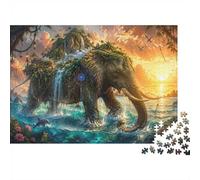 Éléphant Île Coucher De Soleil 1000 Pièces Mini Puzzle pour Adultes Déco | 52x38cm Carton Amateurs De Puzzles Détente Intellectuelle Puzzle Assemblage Cadeau Ami Décoration Salon