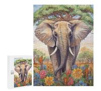 Elephant in Bloom Nature's Majesty, 500 PCS Puzzle-Image en Bois, Cadeau De Fin D’année, avec Une Image Décorative Une Fois Terminé
