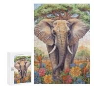 Elephant in Bloom Nature's Majesty Puzzle 1000 Pièces Educa Jouet en Bois Cadeau Unique Décoration Intérieure Jeu Éducatif Challenge Toy Adultes Et Enfants À Partir De 14 Ans 300 PCS