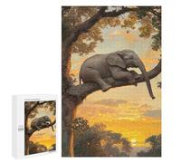 Elephant in Tree at Sunset Puzzle Décoratif, 1000 PCS - Cadeau du Nouvel an - À Assembler, Encadrer Et Exposer