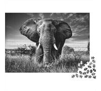 Elephant in Wild 100% Recycled Cardboard Black & White Elephant 1000 Piece Jigsaws for Adults Unique Classic Educational Games 38x26cm/1000pcs