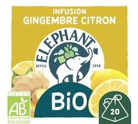 ELEPHANT - Infusion Bio Gingembre Citron, Saveur Fraîche et Tonique (Boîte 20 Sachets) - Le Lot De 4