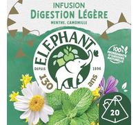 Elephant Infusion Digestion Légère Menthe Camomille Rooibos 20 Sachets | Tisane sans caféine après repas, certifiée Rainforest Alliance, sachets pyramid, 100% ingrédients d'origine naturelle