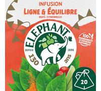 Elephant, Infusion Ligne et Équilibre, Goût Maté, Citronnelle et Curcuma, Certifié Rainforest Alliance, Ingrédients d'Origine 100% Naturelle, 20 Sachets Pyramid