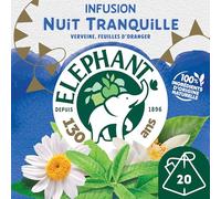 Elephant, Infusion Nuit tranquille, Goût Verveine, Camomille et Tilleuil, Certifié Rainforest Alliance, Ingrédients d'Origine 100% Naturelle, 20 Sachets Pyramid