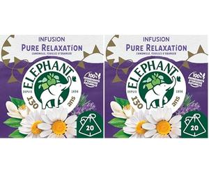 Elephant, Infusion Pure Relaxation, Goût Camomille, Feuille d'Oranger et Lavande, Ingrédients d'Origine 100% Naturelle, 20 Sachets Pyramid (Lot de 2)
