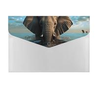 Elephant Is Sitting in The Water Accordéon Organiseur de documents 6 poches Dossier extensible Dossier accordéon avec étiquettes, dossiers de documents de voyage Enveloppes en plastique avec fermeture