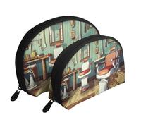 Elephant is Sitting in The Water Portable Shell Cosmetic Bag Set - Organiseur de maquillage de voyage avec fermeture éclair et compartiments intérieurs, Barber Shop., Taille unique