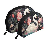 Elephant is Sitting in The Water Portable Shell Cosmetic Bag Set - Organiseur de maquillage de voyage avec fermeture éclair et compartiments intérieurs, Floral Swan, Taille unique