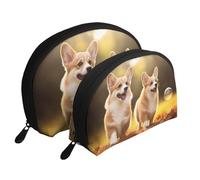 Elephant is Sitting in The Water Portable Shell Cosmetic Bag Set - Organiseur de maquillage de voyage avec fermeture éclair et compartiments intérieurs, Adorable chien Corgi, Taille unique