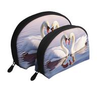 Elephant is Sitting in The Water Portable Shell Cosmetic Bag Set - Organiseur de maquillage de voyage avec fermeture éclair et compartiments intérieurs, Cœur de cygne, Taille unique