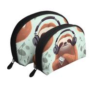 Elephant is Sitting in The Water Portable Shell Cosmetic Bag Set - Organiseur de maquillage de voyage avec fermeture éclair et compartiments intérieurs, Musique de paresseux drôle et mignon, Taille