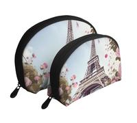 Elephant is Sitting in The Water Portable Shell Cosmetic Bag Set - Organiseur de maquillage de voyage avec fermeture éclair et compartiments intérieurs, Paris Tour Eiffel Fleur, Taille unique