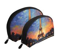 Elephant is Sitting in The Water Portable Shell Cosmetic Bag Set - Organiseur de maquillage de voyage avec fermeture éclair et compartiments intérieurs, Tour Eiffel 1, Taille unique