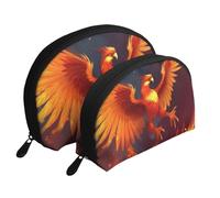 Elephant is Sitting in The Water Portable Shell Cosmetic Bag Set - Organiseur de maquillage de voyage avec fermeture éclair et compartiments intérieurs, Phœnix orange, rouge, Taille unique
