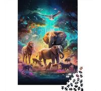 Éléphant Lion Forêt Puzzle, 1000 Pièces Jeu Intérieur Adulte | 52x38cm Carton, Exercice Mental, Finition Lisse, Amateurs De Puzzles, Réduction Du Stress