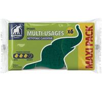 ÉLÉPHANT Maison - Éponge Grattante Multi-usages x6 - Nettoie Surfaces Non Fragiles - Récurage Moyen - Prise en Main Ergonomique - Lot Parfait pour Usage Quotidien - Haute Qualité - Fabriqué en France
