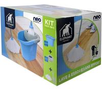 Éléphant Maison-Kit Neo Power-Seau,Essoreur&balai Espagnol-Tête À Franges Microfibre-Essorage Automatique Sans Effort-Plastique Recyclé-Compatible Toutes Franges-Fabriqué En France