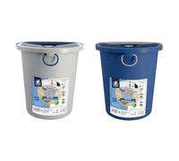 ÉLÉPHANT MAISON - Seau Essoreur Éléphant - Compatible Avec Balai Serpillère À Franges Ou À Plat - Capacité 14 L - Anse Ergonomique - Plastique Recyclé - Bleu & Gris - Certifié Origine France Garantie