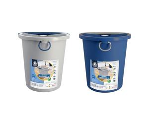 ÉLÉPHANT MAISON - Seau Essoreur Éléphant - Compatible Avec Balai Serpillère À Franges Ou À Plat - Capacité 14 L - Anse Ergonomique - Plastique Recy leu & Gris - Certifié Origine France Garantie