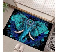 Éléphant Mystérieux Paillasson D'Entrée Discret Absorbant - 50 X 80 Cm - Doux Et Antidérapant - Animaux Fleurs Tapis De Sol pour Entrée d'animaux Domestiques, Cuisine, Salle De Bain - Bleu Foncé