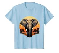 Éléphant Nature Animal Art Wildlife Safari Illustration colorée T-Shirt, Enfant, Bleu Céleste, 4 Ans