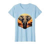 Éléphant Nature Animal Art Wildlife Safari Illustration colorée T-Shirt, Femme, Bleu Céleste, XS