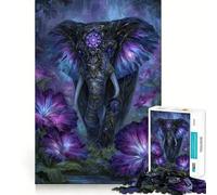 Éléphant orné dans Un décor Floral féerique Puzzle de 1000 pièces pour Adultes pour se détendre et réfléchir Qualité supérieure Joli présent (38x52cm)
