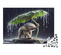 Éléphant Papier Bébé éléphant utilisant Une Feuille comme Parapluie sous la Pluie Puzzle pour Adultes Cadeau éducatif Activité relaxante 52x38cm/1000 pièces